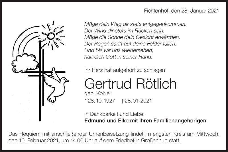  Traueranzeige für Gertrud Rötlich vom 06.02.2021 aus Hohenloher Tagblatt