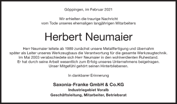 Traueranzeige von Herbert Neumaier von NWZ Neue Württembergische Zeitung