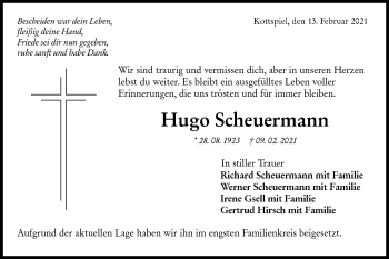 Traueranzeige von Hugo Scheuermann von Haller Tagblatt