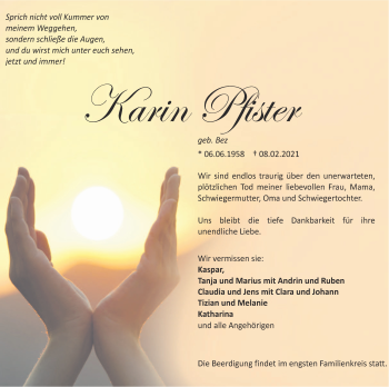 Traueranzeige von Karin Pfister von Metzinger-Uracher Volksblatt