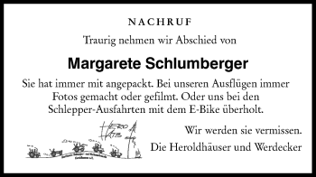 Traueranzeige von Margarete Schlumberger von Hohenloher Tagblatt