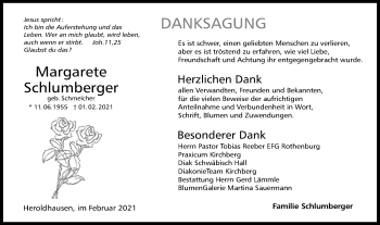 Traueranzeige von Margarete Schlumberger von Hohenloher Tagblatt