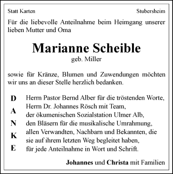 Traueranzeige von Marianne Scheible von Geislinger Zeitung