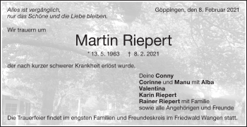 Traueranzeige von Martin Riepert von NWZ Neue Württembergische Zeitung