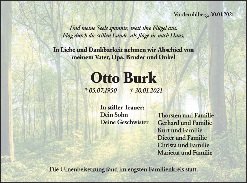  Traueranzeige für Otto Burk vom 13.02.2021 aus Hohenloher Tagblatt