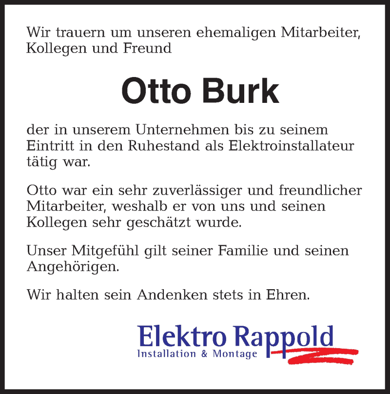  Traueranzeige für Otto Burk vom 13.02.2021 aus Hohenloher Tagblatt