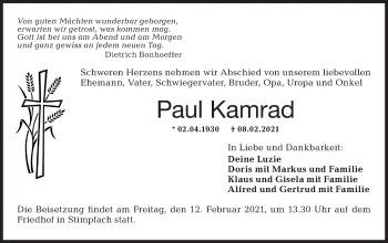 Traueranzeige von Paul Kamrad von Hohenloher Tagblatt