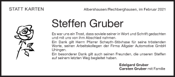 Traueranzeige von Steffen Gruber von NWZ Neue Württembergische Zeitung