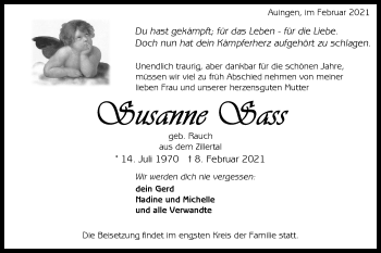 Traueranzeige von Susanne Sass von Alb-Bote/Metzinger-Uracher Volksblatt