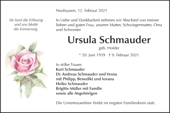 Traueranzeige von Ursula Schmauder von Metzinger-Uracher Volksblatt