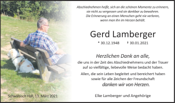Traueranzeige von Gerd Lamberger von Haller Tagblatt