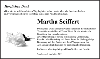 Traueranzeige von Martha Seiffert von Metzinger-Uracher Volksblatt