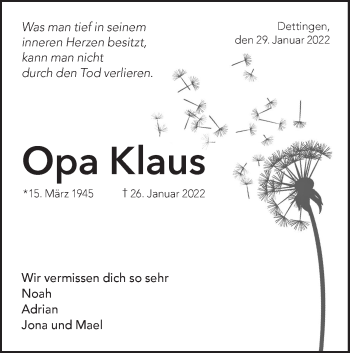 Traueranzeige von Klaus Friz von Metzinger-Uracher Volksblatt