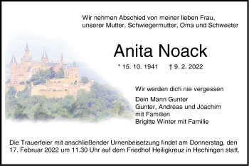 Traueranzeige von Anita Noack von Metzinger-Uracher Volksblatt