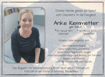 Traueranzeige von Anke Kemmetter von NWZ Neue Württembergische Zeitung