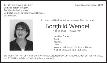 Traueranzeige von Borghild Wendel von NWZ Neue Württembergische Zeitung