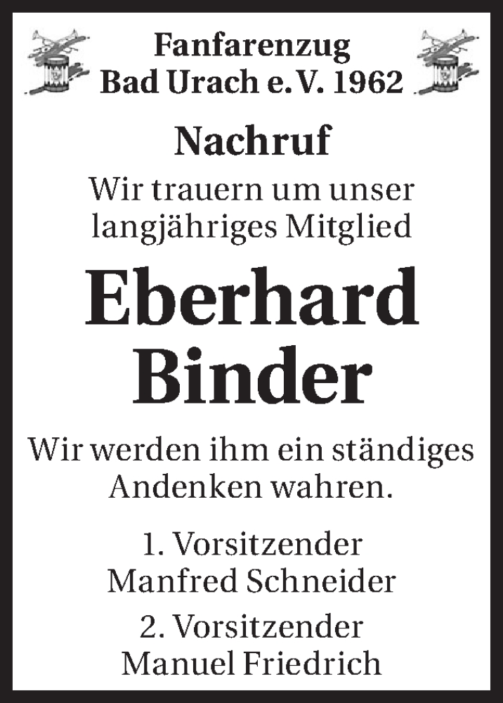  Traueranzeige für Eberhard Binder vom 10.02.2022 aus Metzinger-Uracher Volksblatt