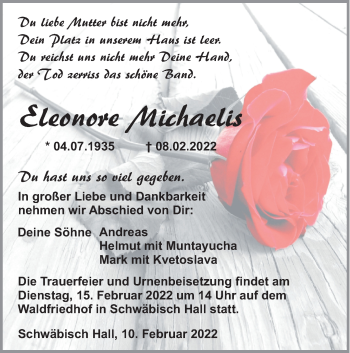 Traueranzeige von Eleonore Michaelis von Haller Tagblatt
