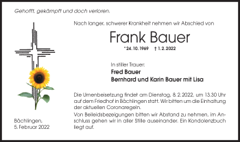 Traueranzeige von Frank Bauer von Hohenloher Tagblatt