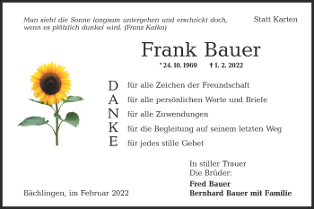 Traueranzeige von Frank Bauer von Hohenloher Tagblatt