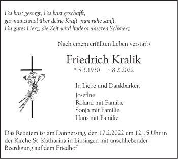Traueranzeige von Friedrich Kralik von SÜDWEST PRESSE Ausgabe Ulm/Neu-Ulm