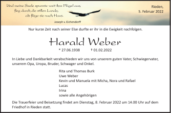 Traueranzeige von Harald Weber von Haller Tagblatt