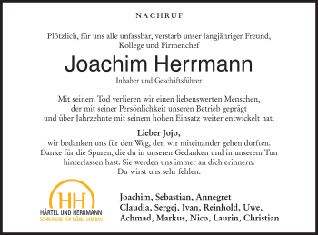 Traueranzeige von Joachim Herrmann von Haller Tagblatt