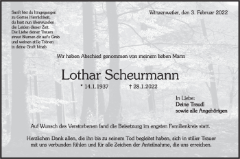Traueranzeige von Lothar Scheurmann von Rundschau Gaildorf