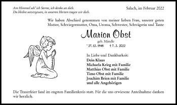 Traueranzeige von Marion Obst von NWZ Neue Württembergische Zeitung