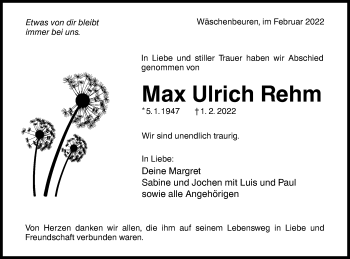 Traueranzeige von Max Ulrich Rehm von NWZ Neue Württembergische Zeitung