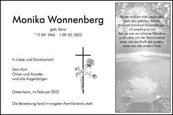 Traueranzeige von Monika Wonnenberg von SÜDWEST PRESSE Ausgabe Ulm/Neu-Ulm