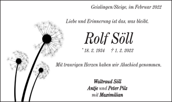 Traueranzeige von Rolf Söll von Geislinger Zeitung
