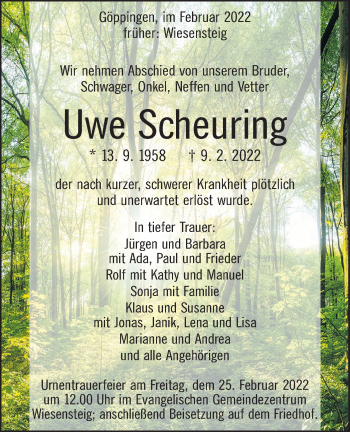Traueranzeige von Uwe Scheuring von Geislinger Zeitung