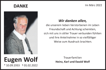 Traueranzeige von Eugen Wolf von Metzinger-Uracher Volksblatt