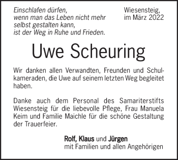 Traueranzeige von Uwe Scheuring von Geislinger Zeitung