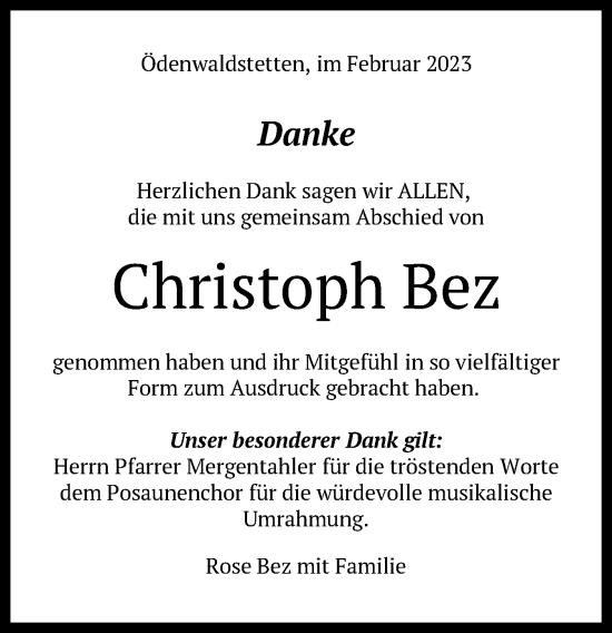 Traueranzeige von Christoph Bez von Alb-Bote/Metzinger-Uracher Volksblatt