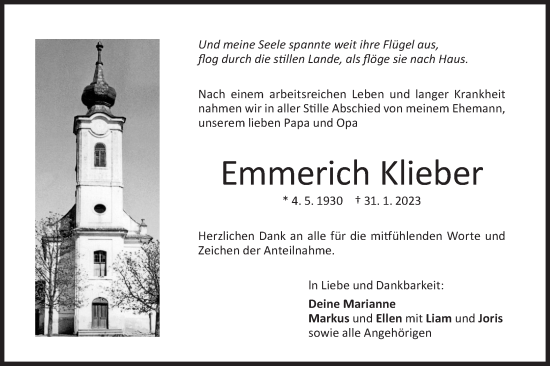 Traueranzeige von Emmerich Klieber von NWZ Neue Württembergische Zeitung