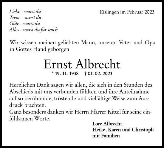 Traueranzeige von Ernst Albrecht von NWZ Neue Württembergische Zeitung
