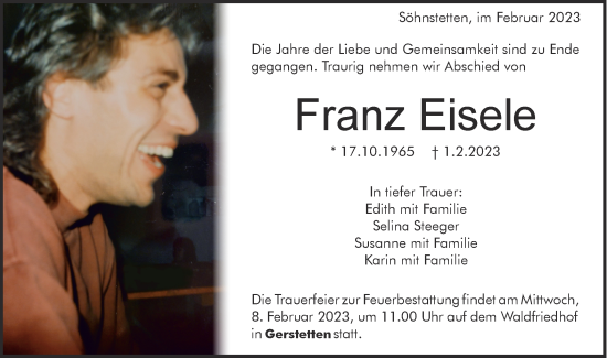 Traueranzeige von Franz Eisele von NWZ Neue Württembergische Zeitung