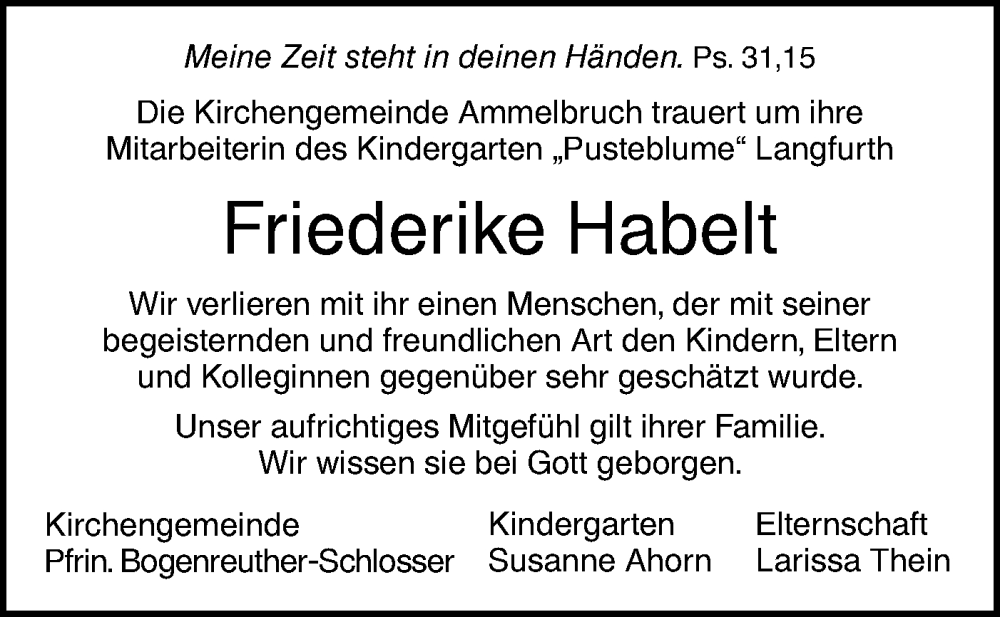  Traueranzeige für Friederike Habelt vom 03.02.2023 aus Hohenloher Tagblatt