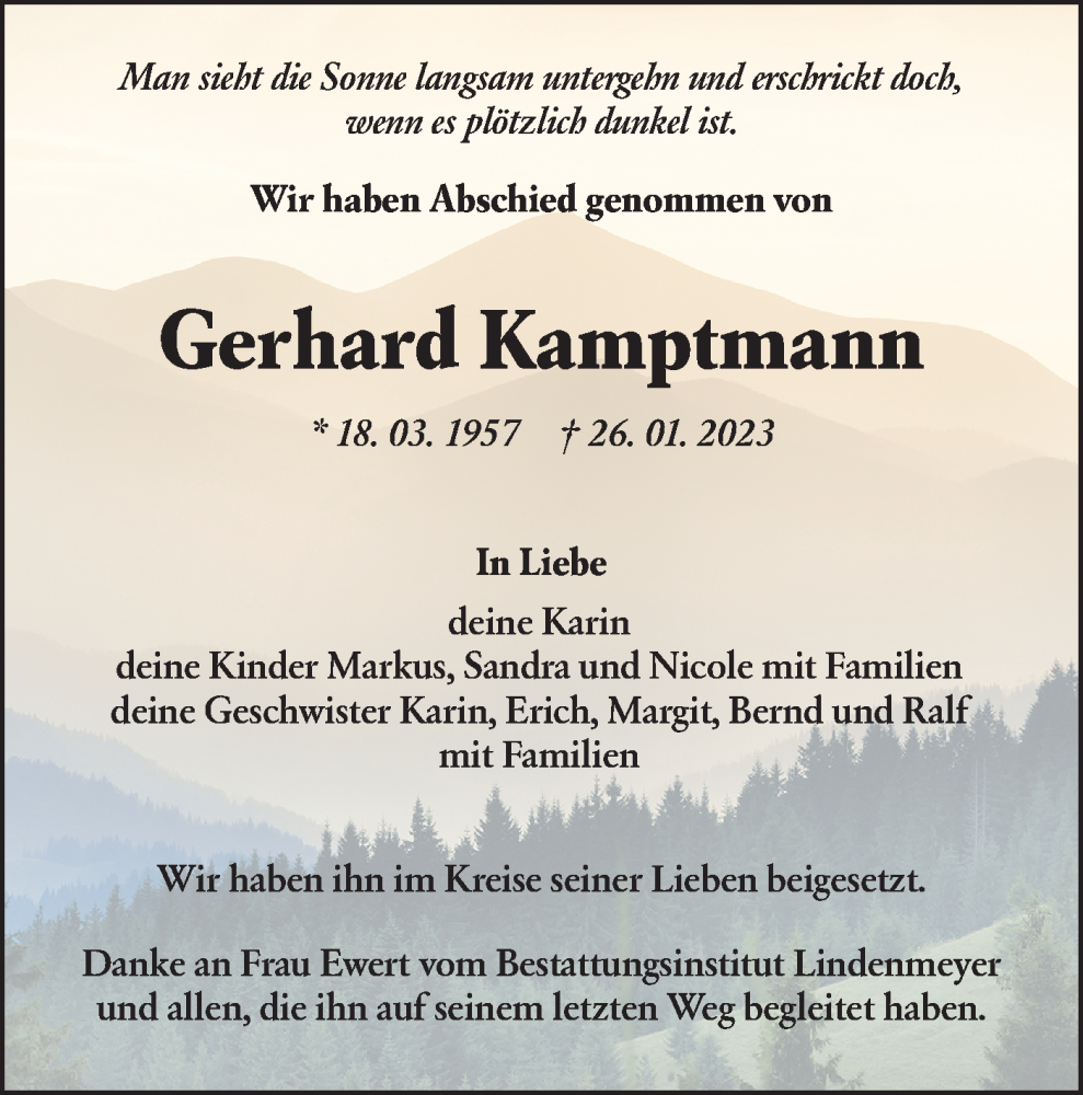  Traueranzeige für Gerhard Kamptmann vom 11.02.2023 aus Hohenloher Tagblatt