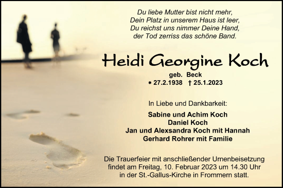 Traueranzeige von Heidi Georgine Koch von Metzinger-Uracher Volksblatt