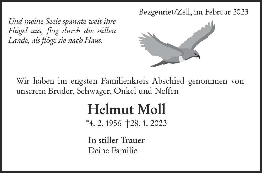  Traueranzeige für Helmut Moll vom 11.02.2023 aus NWZ Neue Württembergische Zeitung