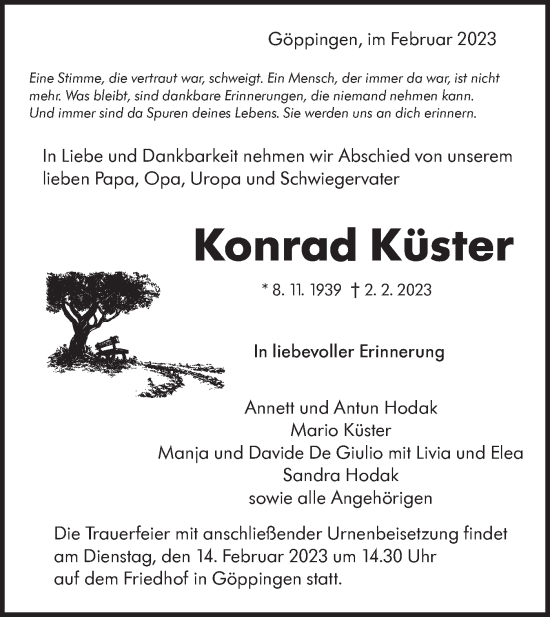 Traueranzeige von Konrad Küster von NWZ Neue Württembergische Zeitung
