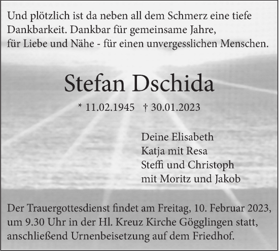 Traueranzeige von Stefan Dschida von SÜDWEST PRESSE Ausgabe Ulm/Neu-Ulm