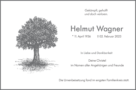 Traueranzeige von Helmut Wagner von SÜDWEST PRESSE Ausgabe Ulm/Neu-Ulm