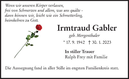 Traueranzeige von Irmtraud Gabler von NWZ Neue Württembergische Zeitung