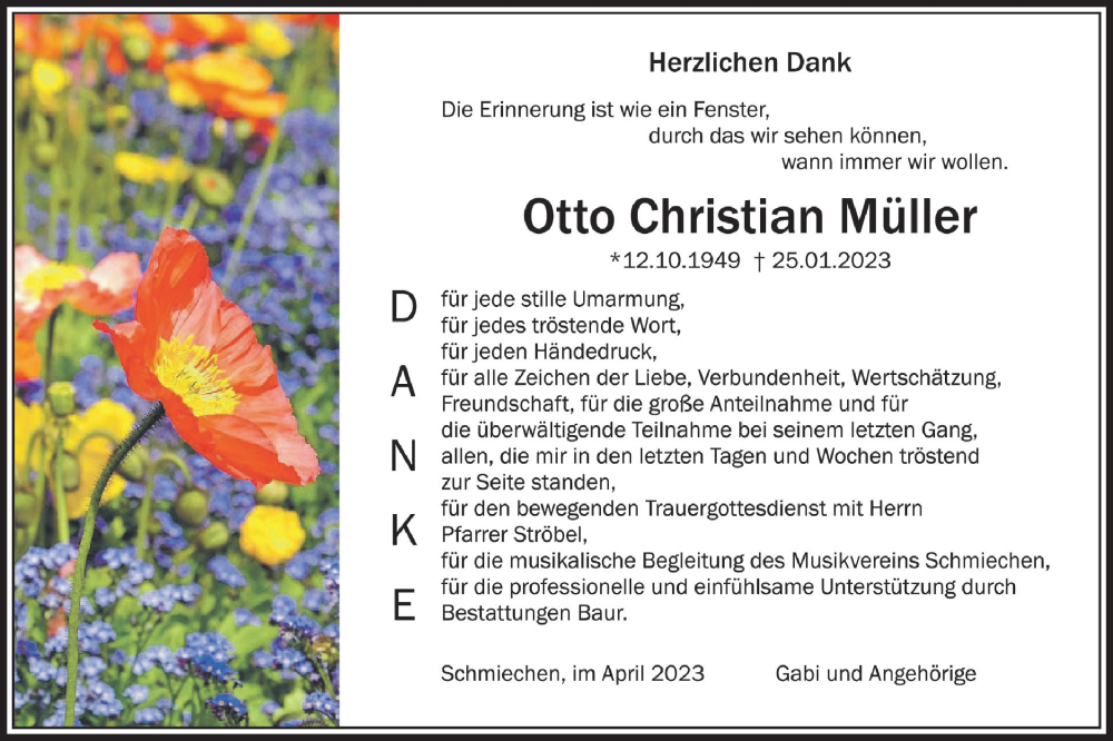  Traueranzeige für Otto Christian Müller vom 01.04.2023 aus Ehinger Tagblatt