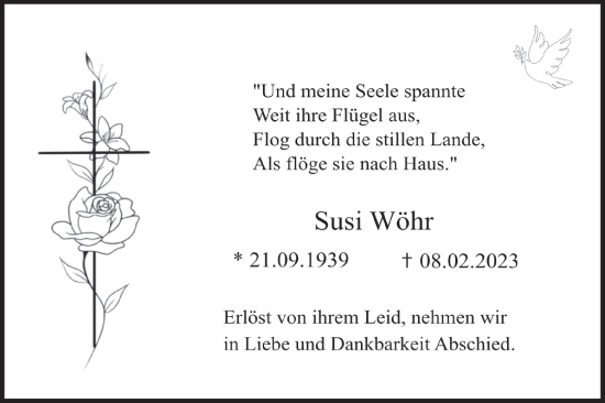 Traueranzeige von Susi Währ von SÜDWEST PRESSE Ausgabe Ulm/Neu-Ulm