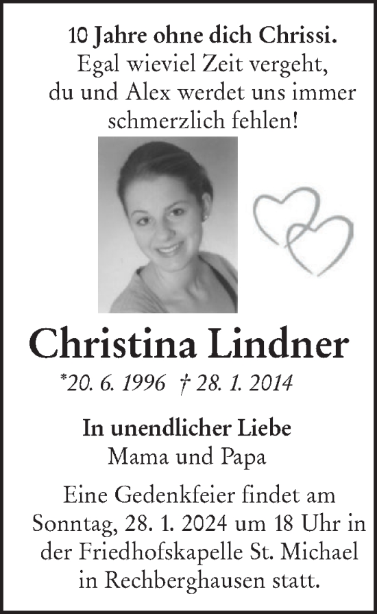Traueranzeige von Christina Lindner von NWZ Neue Württembergische Zeitung